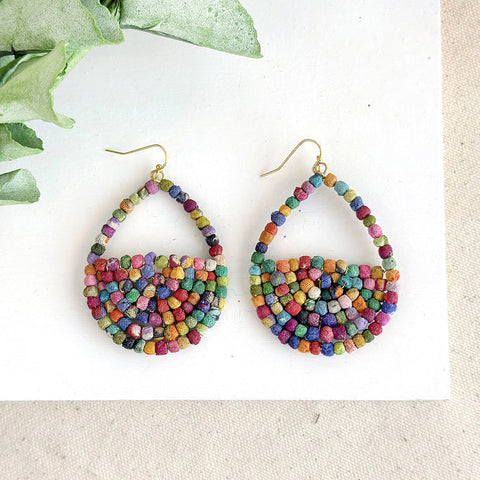WorldFinds - Kantha Milieu Filled Teardrop Earrings