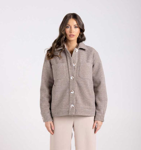 Two T's -  Houndstooth Shacket - Espresso