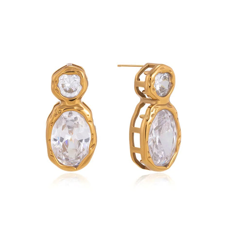 MCLuxe - Amélie 18K Gold Plated Oval CZ Stud Earrings – Waterproof Non-Tarnish Stainless Steel