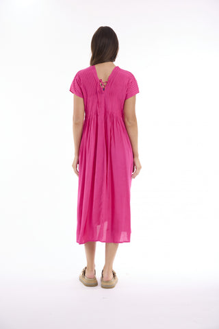 Escape by OQ - Pleated Lux Dress - Fuchsia