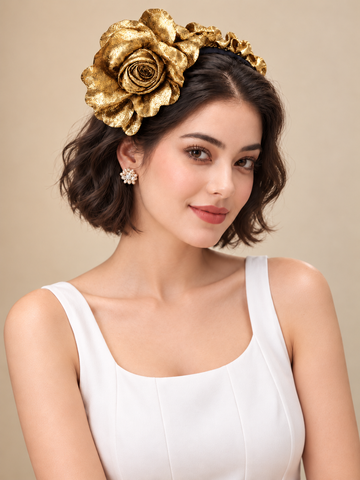 Melange - Golden Rose Fascinator Headband – Antique Gold