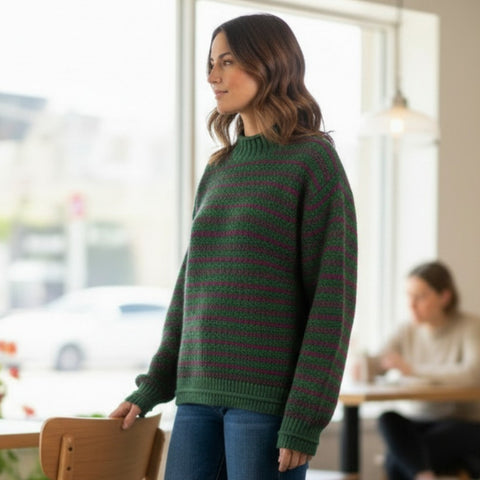 JJSisters - Cotton Blend Stripe Jumper - Forest/ Fuchsia