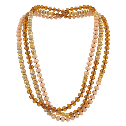 MCLuxe - Hand knotted Glass Bead Necklace - Amber