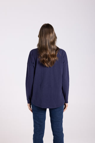 Two T's - Sequin Logo Long Sleeve T-French Navy