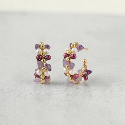 MCLuxe - Handcrafted Freshwater Pearl, Amethyst & Crystal Earrings
