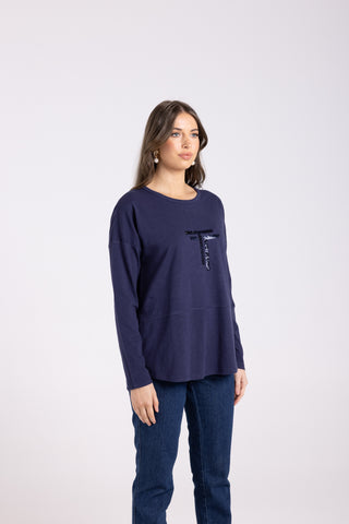 Two T's - Sequin Logo Long Sleeve T-French Navy