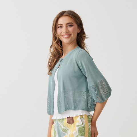 Holmes & Fallon - Crochet Jacket and  Shell Button - Aqua Blue