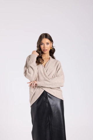 Two T's - Crossover Knit Jumper - Oat