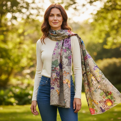 Melange - Wool and Silk Blend Luxury Scarf-Verdant Garden