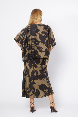 La Strada - Printed Bias Viscose Skirt - Military/Navy