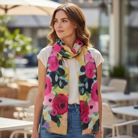United - Australian Wool/Silk Print Scarf - Abstract Multicolor Floral