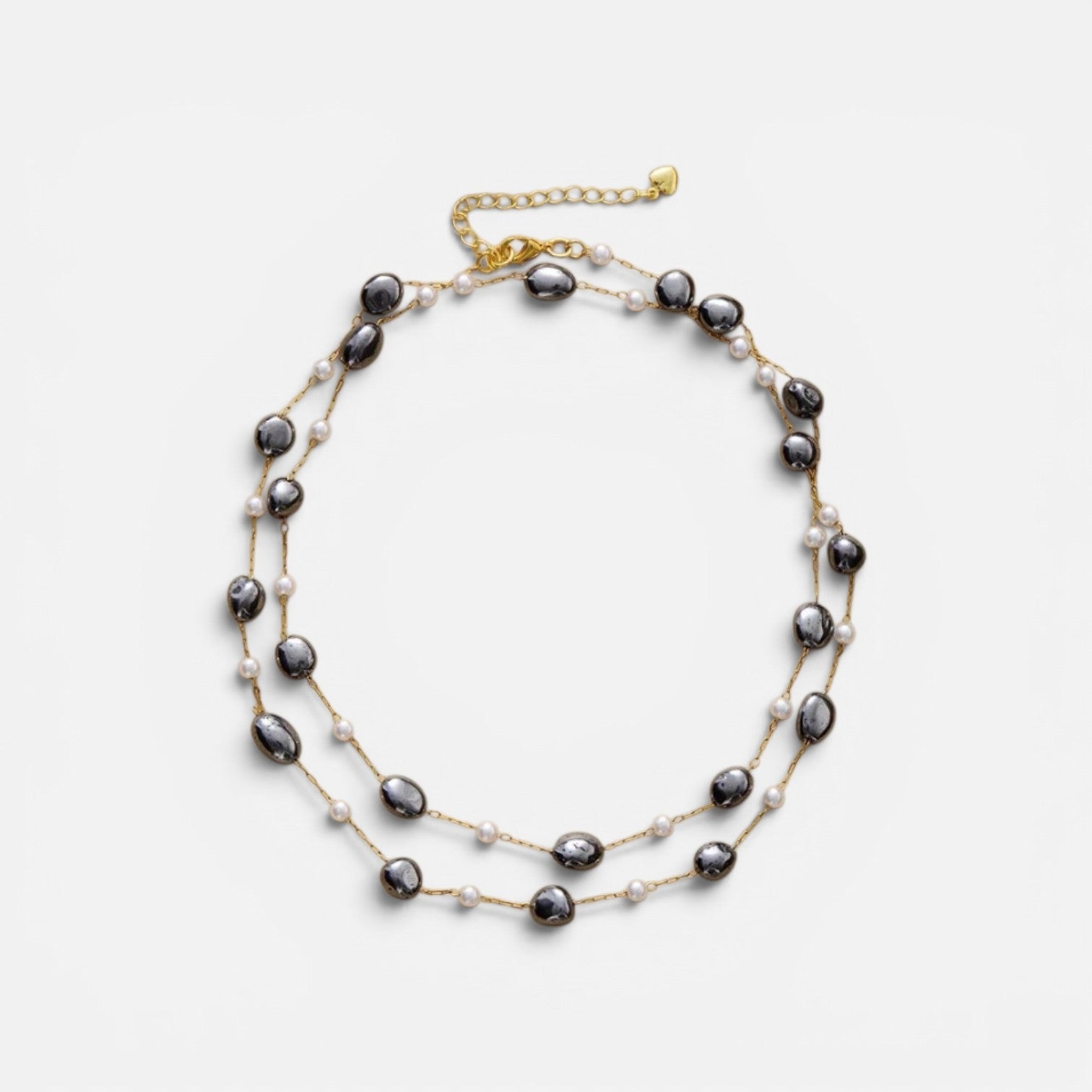 MCLuxe - Hematite & Shell Pearl Long Layered Necklace