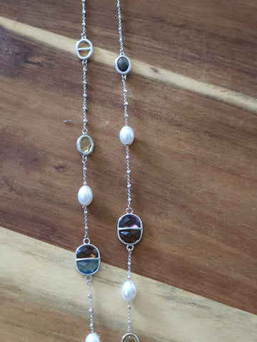 MCLuxe - Platinum Plated Longstation Multigem Necklace