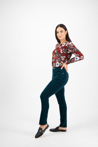 Vassalli - Narrow Leg Full Length Pinwale Cord Pant - Peacock