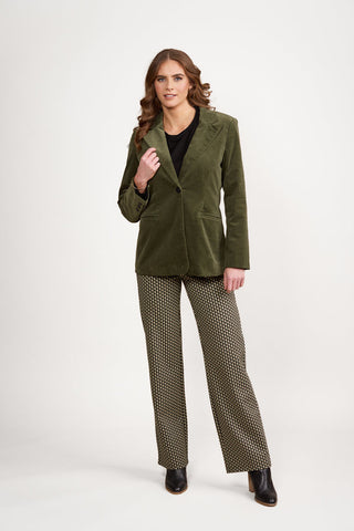 Vassalli - Shaped Lined Cord Blazer with Back Vent and Button Cuff Detail - Deep Sage