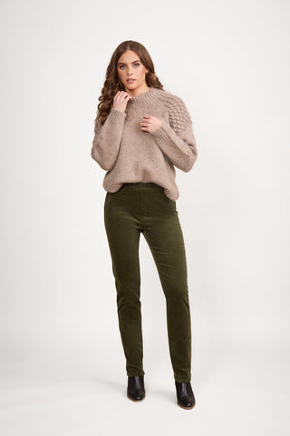 Vassalli - Slim Leg Full Length Pinwale Cord Pull On - Deep Sage