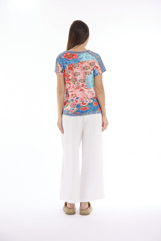Escape by OQ - Printed V Neck Top with T Shirt Back - Clarissa