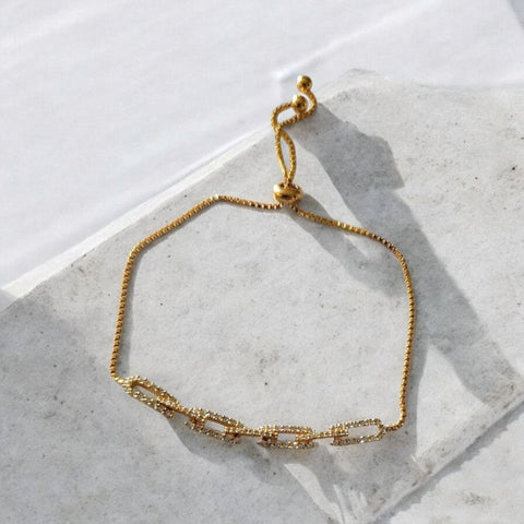 MCLuxe - Lumière Crystal Link Adjustable Chain Bracelet – Gold or Rodium Plating