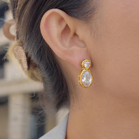 MCLuxe - Amélie 18K Gold Plated Oval CZ Stud Earrings – Waterproof Non-Tarnish Stainless Steel
