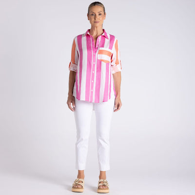 Two T's - Candy Stripe Shirt - Pink/Orange