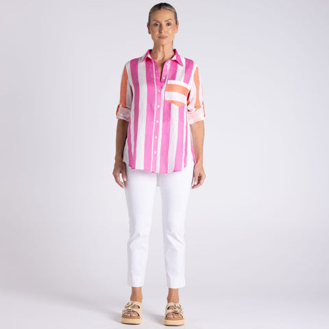 Two T's - Candy Stripe Shirt - Pink/Orange
