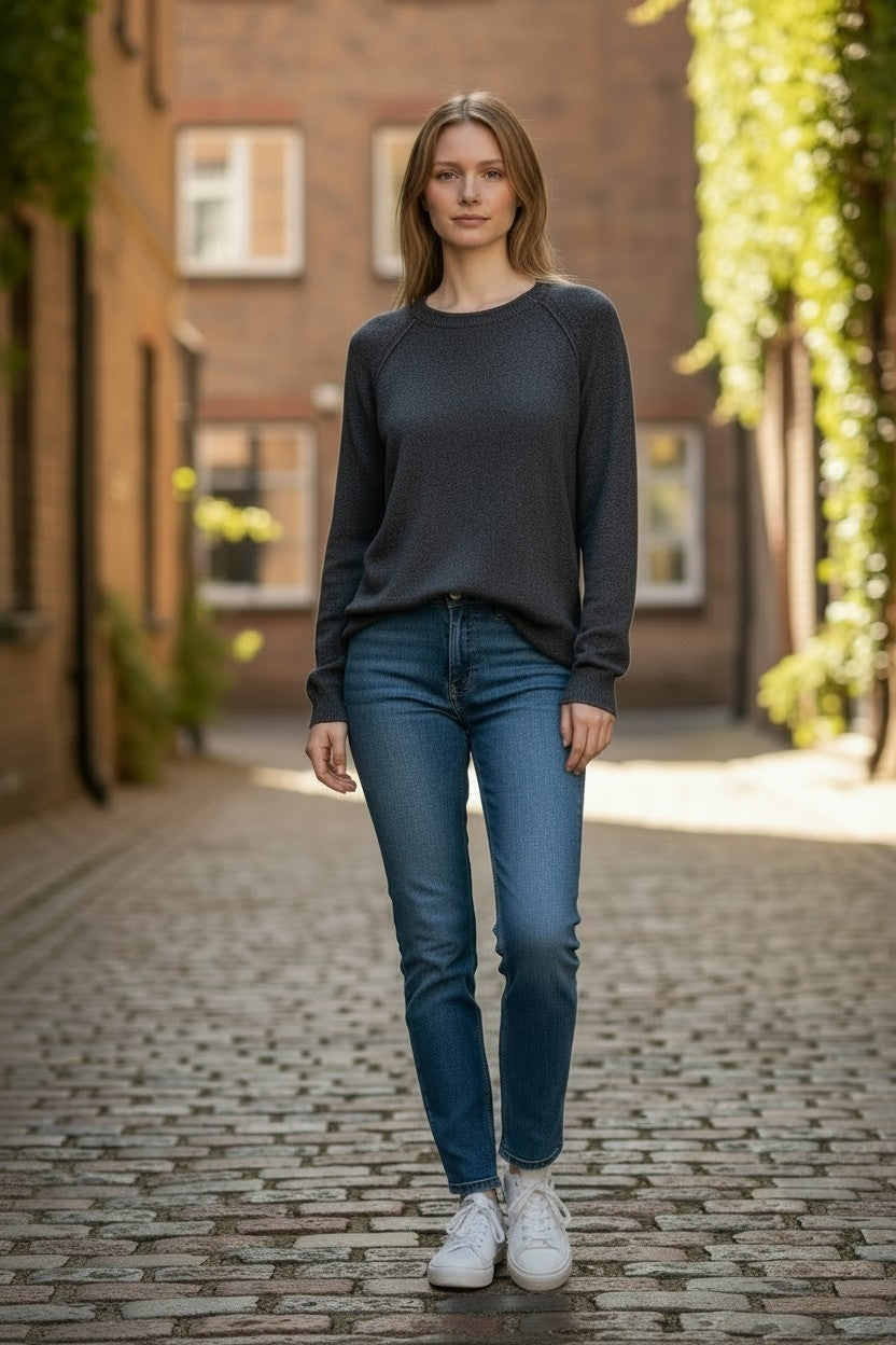 Two T's - Merino/Cotton Crew Neck Knit - Steel