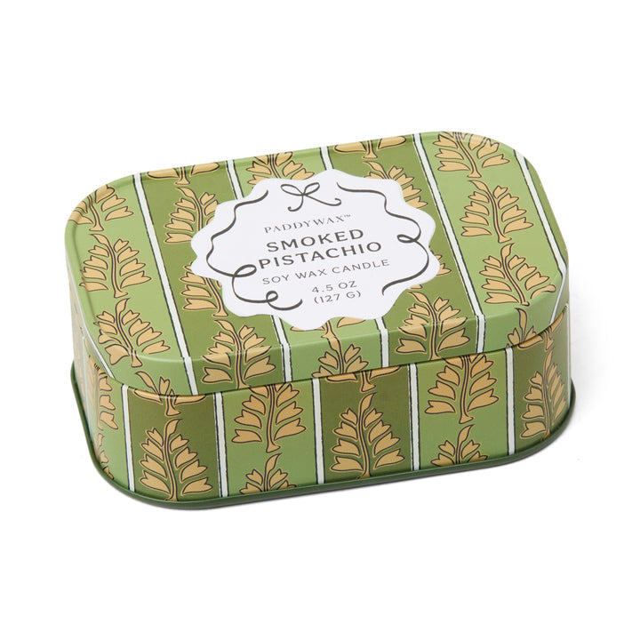 Paddywax - Chérie Printed Candle Tin 4.5 oz - Smoked Pistachio