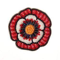 Blue Scarab - Statement Hand Beaded Brooch-Poppy Red