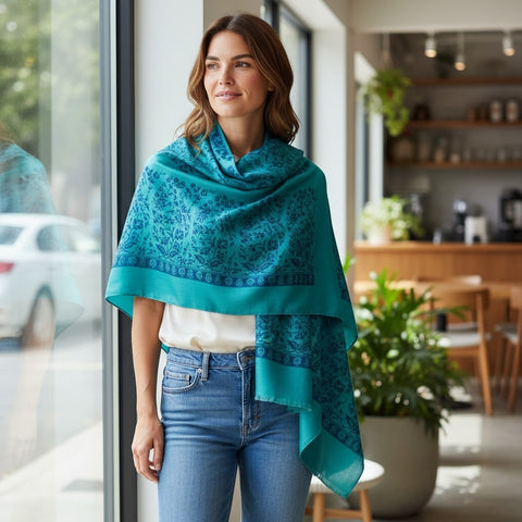 AUTN - Double Sided Paisley Border Wrap - Aqua - P91322-31Dacq