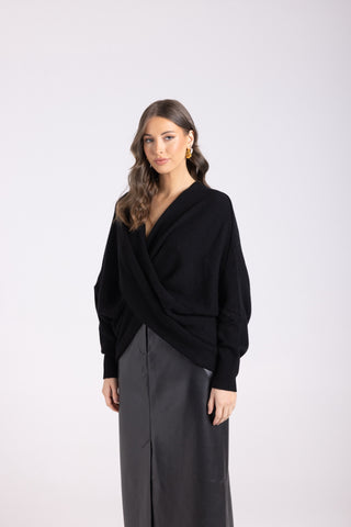Two T's - Crossover Knit Jumper - Black