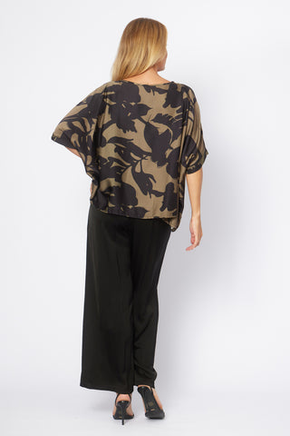 La Strada - Printed Viscose Kaftan Top - Military/Navy