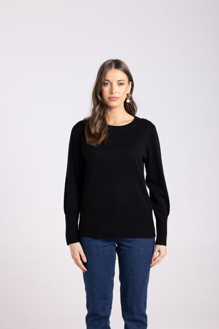 Two T's - Two T's Merino/Cotton Crew Neck Knit - Black