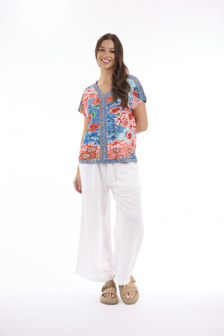Escape by OQ - Printed V Neck Top with T Shirt Back - Clarissa