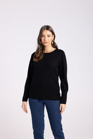 Two T's - Two T's Merino/Cotton Crew Neck Knit - Black