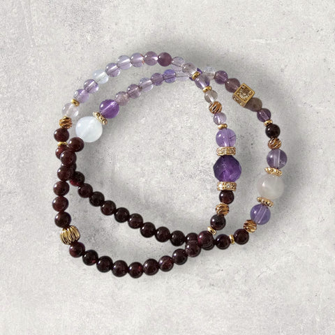 MCLuxe-Celeste Bloom- Garnet and Amethyst Double Bracelet -SLX002468