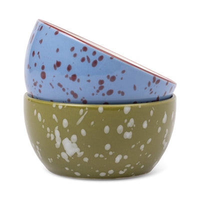 Heres How - The Bella Set of 2 Dipping Bowls - Blue + Olive Splatter