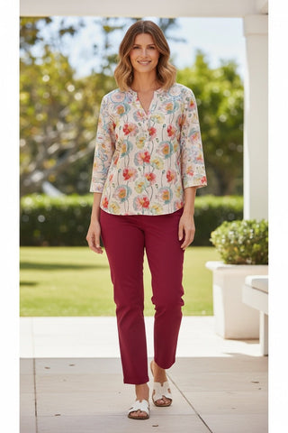 Equinox - 3/4 Sleeve Pure Cotton Shirt - Poppy