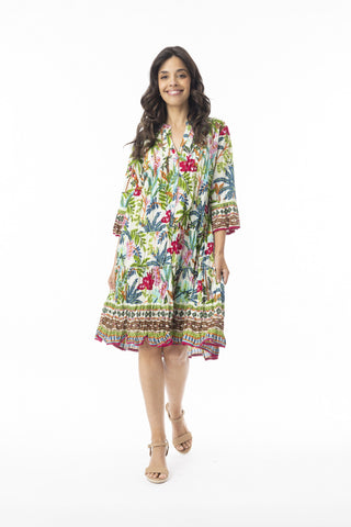 Orientique - Ovahe Organic Cotton Knee-Length Summer Dress with Frill Sleeves