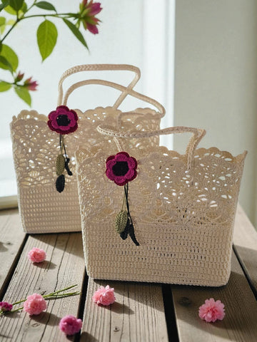 Melange Chic - Hampton Crochet Tote - Cream - 2 Sizes