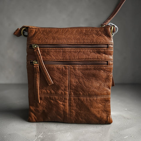 Melange - Harper - Vegan Multi Zip Crossbody Bag - Tan