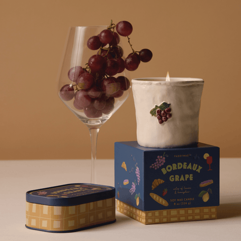 Paddywax - Bistro Embossed Ceramic Boxed Candle- Bordeaux Grape