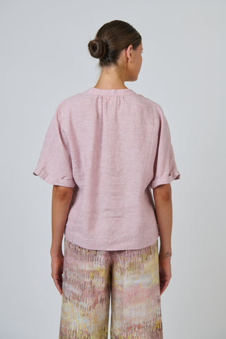 Naturals by O&J - Linen Half Button Boxy Top - Radish