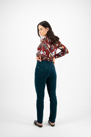 Vassalli - Narrow Leg Full Length Pinwale Cord Pant - Peacock