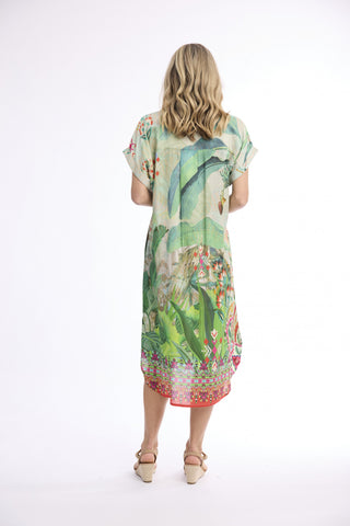Orientique - Collared Shirt Dress - Flamingo