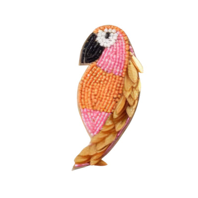 Blue Scarab - Statement Hand Beaded Brooch-Parrot Pink
