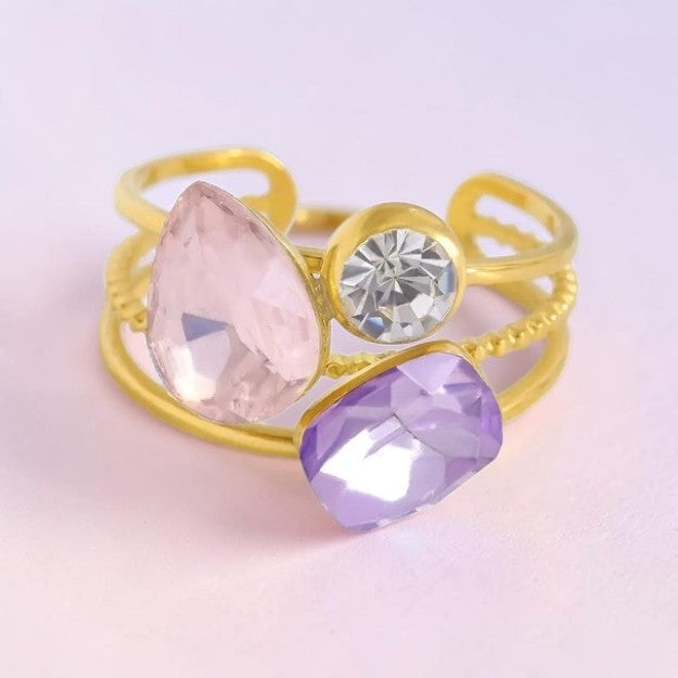 MCLuxe - Blush Amethyst 18K Gold Plated Gemstone Statement Ring