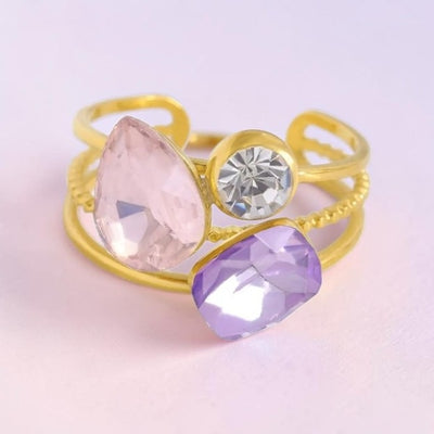 MCLuxe - Blush Amethyst 18K Gold Plated Gemstone Statement Ring