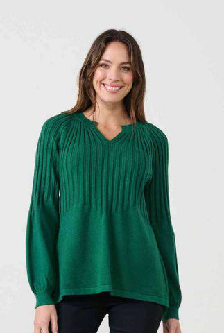 Caju - CZ958 Half Rib Knit Top Forest