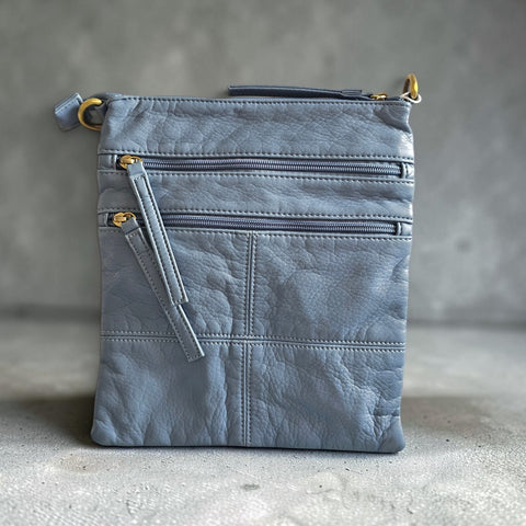 Melange - Harper - Vegan Multi Zip Crossbody Bag - Denim