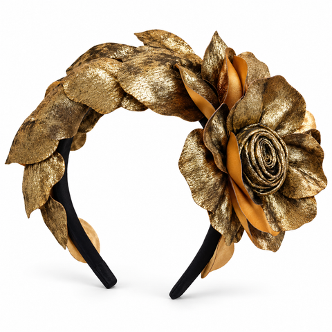 Melange - Golden Rose Fascinator Headband – Antique Gold
